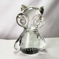 Vintage Blown Glass Owl with Huge Eyes, Bubble Body & Smooth Bottom Clear Glass No Flaws!  FREE