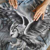 Hand-Painted Owl Hoodie, hand-painted on custom-made clothes