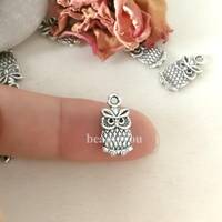 Owl Charms, Small Owl pendant beads, up to 50 pcs, Antique Silver 7X15mm CM0079SS
