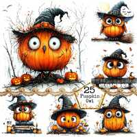JPEG Halloween Owl Clipart Bundle Halloween Graphics Commercial Use Woodland Autumn Instant Download