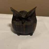 Dark Wood Carved Small Owl Figurine