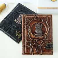 Owl Design Handcrafted Large Size Genuine Leather Journal | 23 x 17 cm (9"x6.5") | Brown a