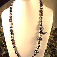 Black Millefiori Necklace, Owl Necklace, Black Owl Necklace