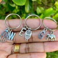 3pcs protection keychains, Elephant, Owl and Hamsa stocking stuffer, gift add a personalized letter
