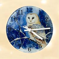 Owl design glass wall clock