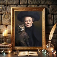 Headmistress with Owl poster Digital download Printable wall art Minerva with Owl print Wizard Schoo