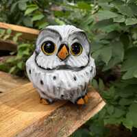 Snowy owl wood carving unique gift for mom wife Christmas present cute wood-carved   handcrafted cha