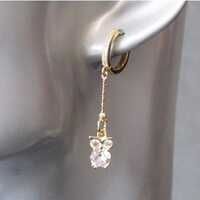 18k Gold Owl Dangle Earrings: Cubic Zirconia Huggie Hoops