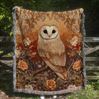 Owl Woven Blanket: Floral Cottagecore Cotton Throw