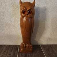 Vintage 1970's Wood Carved Owl Figurine | Mid Century Wood Owl