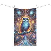 Whimsical Owl Tea Towel, Cosmic Art Kitchen Decor, Perfect Gift for Animal Lovers, Housewarming Pres