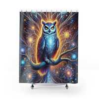 Cosmic Owl Shower Curtain - Mystical Galaxy Bathroom Art