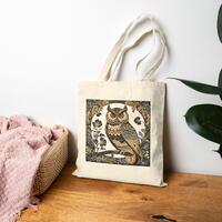 Owl Cotton Canvas Tote Bag: Woodland Bird Print Carryall, Eco-Friendly Shoulder Purse, Nature Inspir