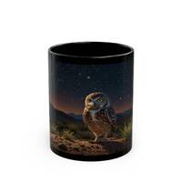 Surreal Desert Night Burrowing Owl Mug | Whimsical Glowing Plants & Starry Sky | Mystical Wildli