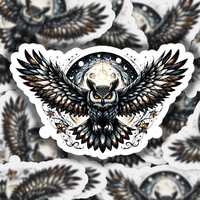 Owl at Night Moon Vinyl Sticker | Waterproof & Durable | Watercolor Sticker | Custom Sizes | Fas