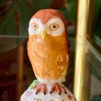 Vintage Franklin Mint Brown Owl with Flowers Ceramic Porcelain Figurine - Treasury of Owls