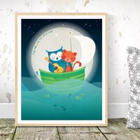 The owl and the pussycat, nursery wall art, nursery decor, kids room decor, kids illustration, new b