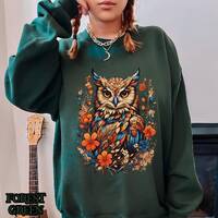 Floral Owl Sweatshirt, Boho Owl Sweatshirt, Gothic Owl Sweatshirt, Mystical Owl Pullover, Nature Ins