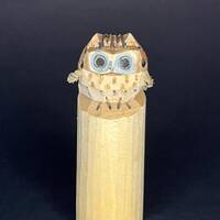 Vintage Japanese Sasano Ittobori Owl Figurine Wood Carved Good Luck Folk Toy