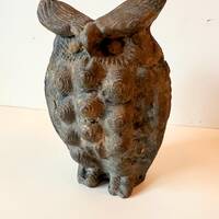 Bronze sculpture OWL Cryptomeria texture Vintage Brutalist 7"H