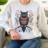 Boho Owl Sweatshirt: Graphic Bird Lover Crewneck