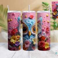 3D Owl Tumbler Wrap, 20oz Skinny Tumbler Wrap, 3D Pastel Owl Tumbler Wrap, Tumbler Wrap Sublimation 