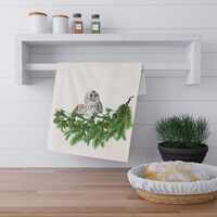 Winter Ural Owls Tea Towel, Holiday Kitchen Decor, Farmhouse Towel, Bird Lover Gift, Christmas Towel