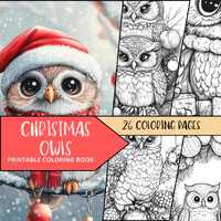 Owl Coloring Page, Xmas Coloring Pages, Printable Digital Download, Owl Illustration, Holiday Colori