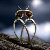 Vintage Owl Brooch Modernist Mid Century Sterling Silver Brooch Tigers Eye Brooch Love Nature Gift S