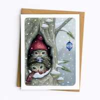 Whimsical Owls Christmas Card: Snowy Forest Holiday Greetings
