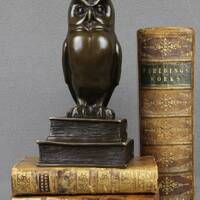 Bronze sculpture wise owl statue art deco style wisdom gift idea books library