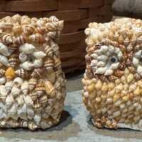 Darling Vintage Pair of 2 Handcrafted Mosaic Owls Made of Shells