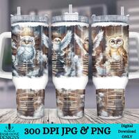 Book Owl 40oz Tumbler Wrap: Library Design (PNG JPG Digital Download)