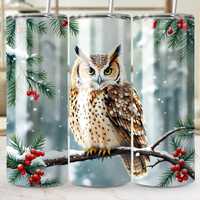 Winter Owl Digital 20oz Tumbler Wrap, Christmas Owl Holly, Straight and Tapered Download, Snowy Owl 