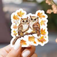 Fall Owls Vinyl Sticker: Water Resistant Laptop Decal
