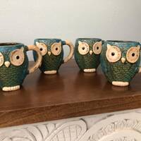 Pacifica Home Fine Ceramic Owl Mugs Set of 4 - Cup - Coffee - Tea - Soup