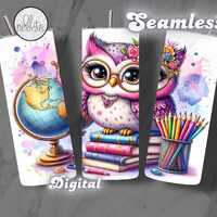 Cute Owl Teacher Wrap 20 OZ Skinny Tumbler Wrap Sublimation Design School Tumbler PNG Teacher Apprec