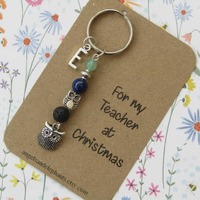 Teacher Gift Personalised Gemstone Diffuser Keyring, Owl Thank You Christmas Gifts