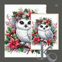Winter Owl with Poinsettia Crown: Christmas Scrapbooking Image (Digital Download)