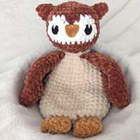 Handmade Crochet Owl Snuggler - Approximately 11 inches Tall / Baby Safe Embroidered Eyes