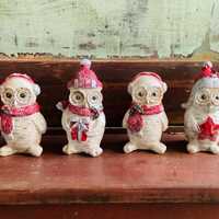 Set of 4 Glitter Christmas Owl Figures / Christmas Decoration / Christmas Home Decor / Owls / Owl Lo