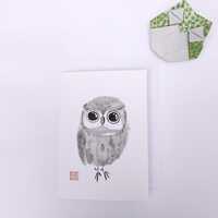 Owl Art Card: Japanese Sumie Ink Painting