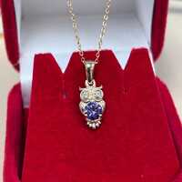 14k Solid Gold Owl Necklace with Birthstone, Personalized Birthstone Owl Necklace for Her, Gold Owl 