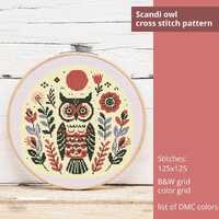 Scandi Owl Cross Stitch Pattern: Floral Design (PDF Pattern)
