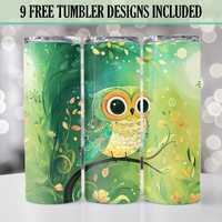 Cute Owl PNG 20oz Skinny Tumbler Wrap, Whimsical Animal Tumbler Design, Seamless Sublimation PNG, Di