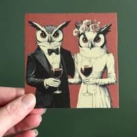 Owls at the Dinner Party | 4x4" Single Print Series