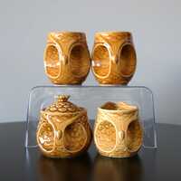 1970s Holkham Owl Mugs + Creamer / Sugar