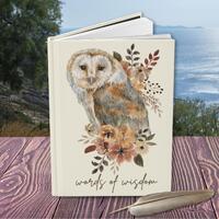 Words of Wisdom Barn Owl Hardcover Journal - Forestcore Writing Gift with Earthy Watercolors