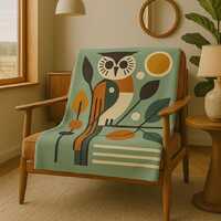 Velveten Blanket, Owl Mid-Century Modern Vibe, Vintage Charm, Cozy Owl Lover Throw, Home Decor Accen