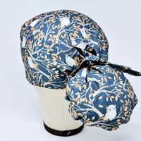 Fall Ponytail Scrub Cap - Owls Surgical Cap for Women with Satin Lined Option.